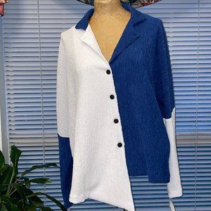 NWT $120 Lagenlook Blue and White Crinkle Blouse MSQUARE by NEETU MALIK sz 1 M L
